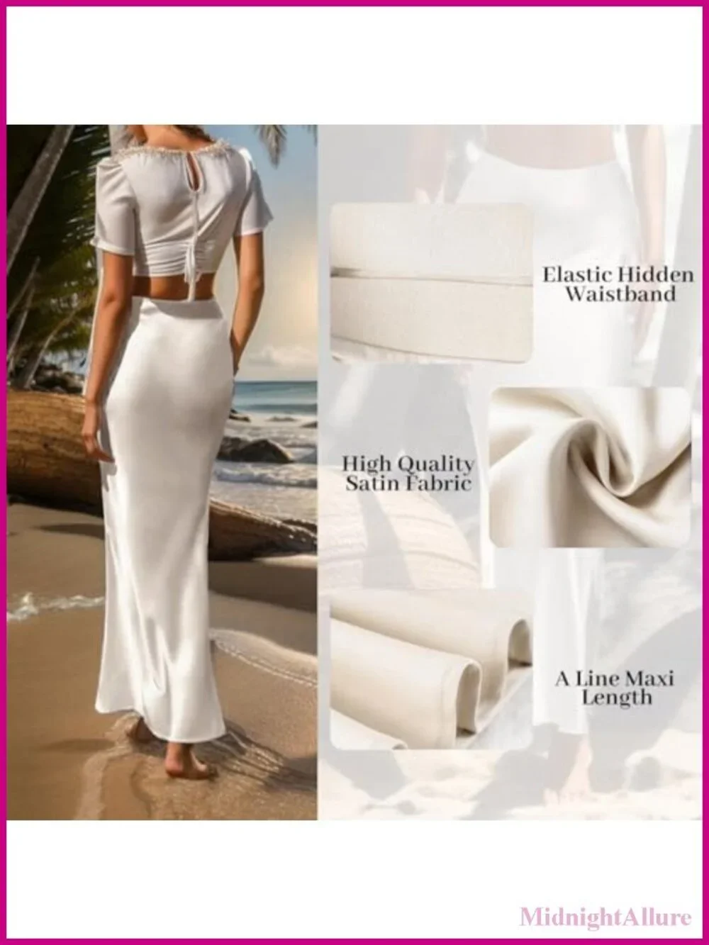 Satin High Waisted A-Line Maxi Skirt with Hidden Elastic Waistband